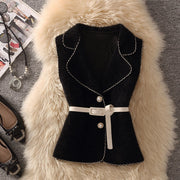 Buttoned Sleeveless Wool Fabric Vest