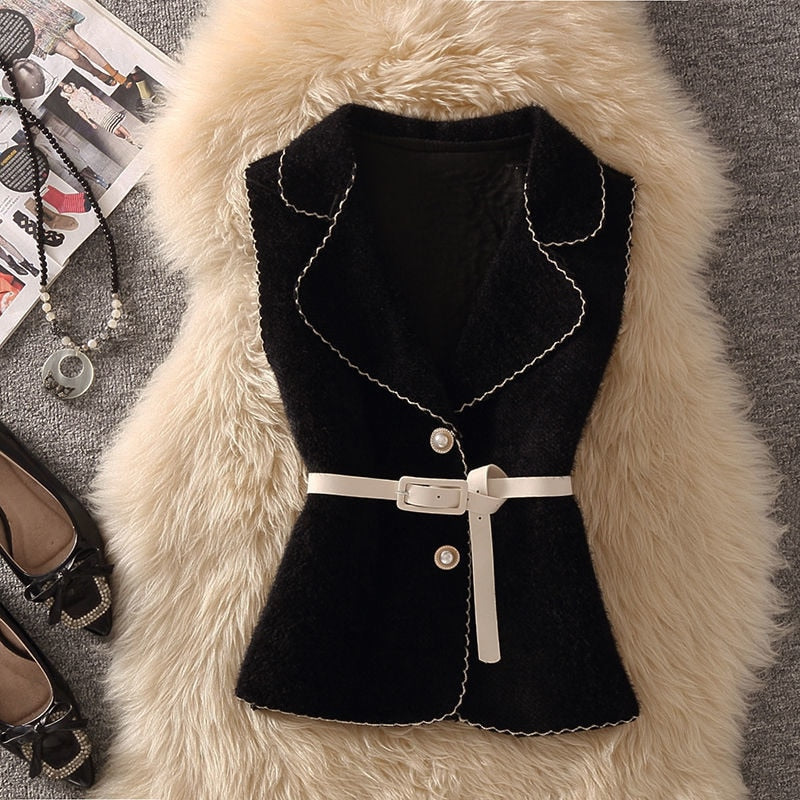 Buttoned Sleeveless Wool Fabric Vest