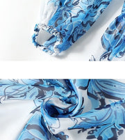 High Quality Vintage Designer A-Line Bows Long Elegant Blue Chiffon Dress