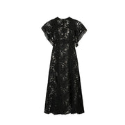 High Quality Hollow Out Midi Elegant Vintage Lace Black Dress