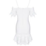 white bodycon bandage dress on spaghetti straps and lace