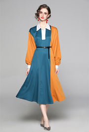 High quality long-sleeved satin dress in various colors