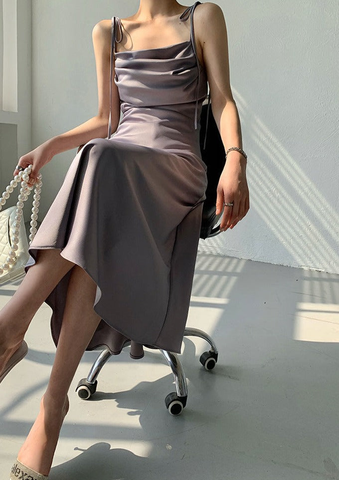 High Quality Square Neck Sleeveless Sexy Elegant Midi Dress