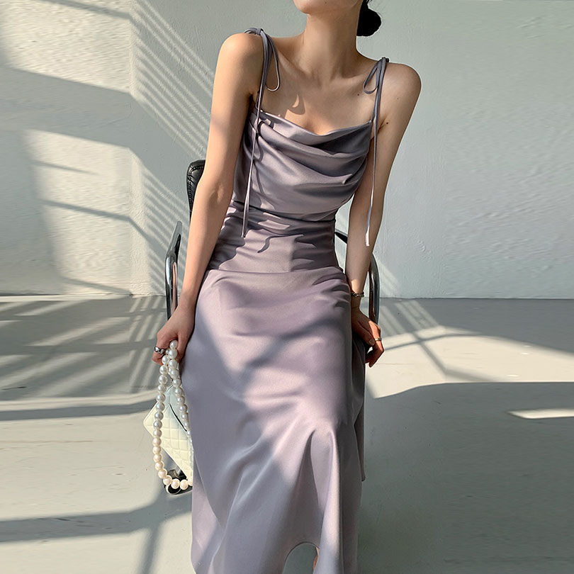 High Quality Square Neck Sleeveless Sexy Elegant Midi Dress