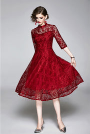 High Quality Red and Black Vintage Designer Elegant Lace Dress