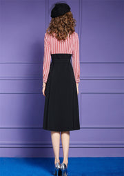 Vintage high quality belted striped long sleeve elegant dress