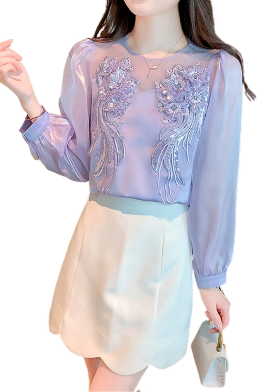 High Quality Long Sleeves Elegant Vintage Embroidered Satin Blouses