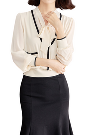 High Quality Long Sleeve Lace Up Chiffon Vintage Blouse