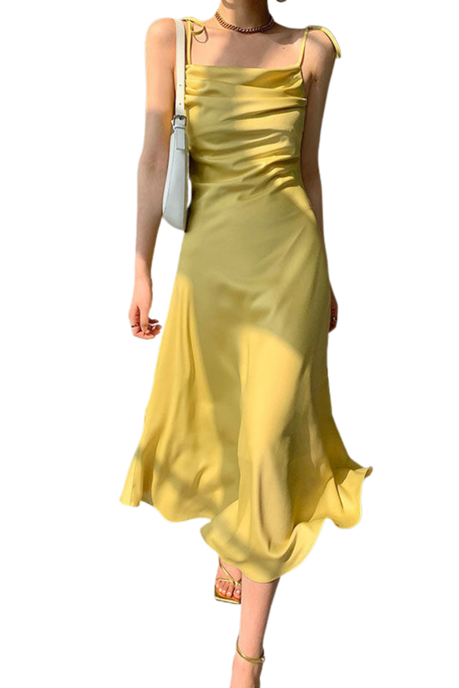 High Quality Square Neck Sleeveless Sexy Elegant Midi Dress