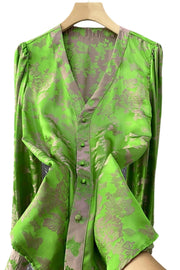 High Quality Long Sleeve V Neck Jacquard Silk Shirt