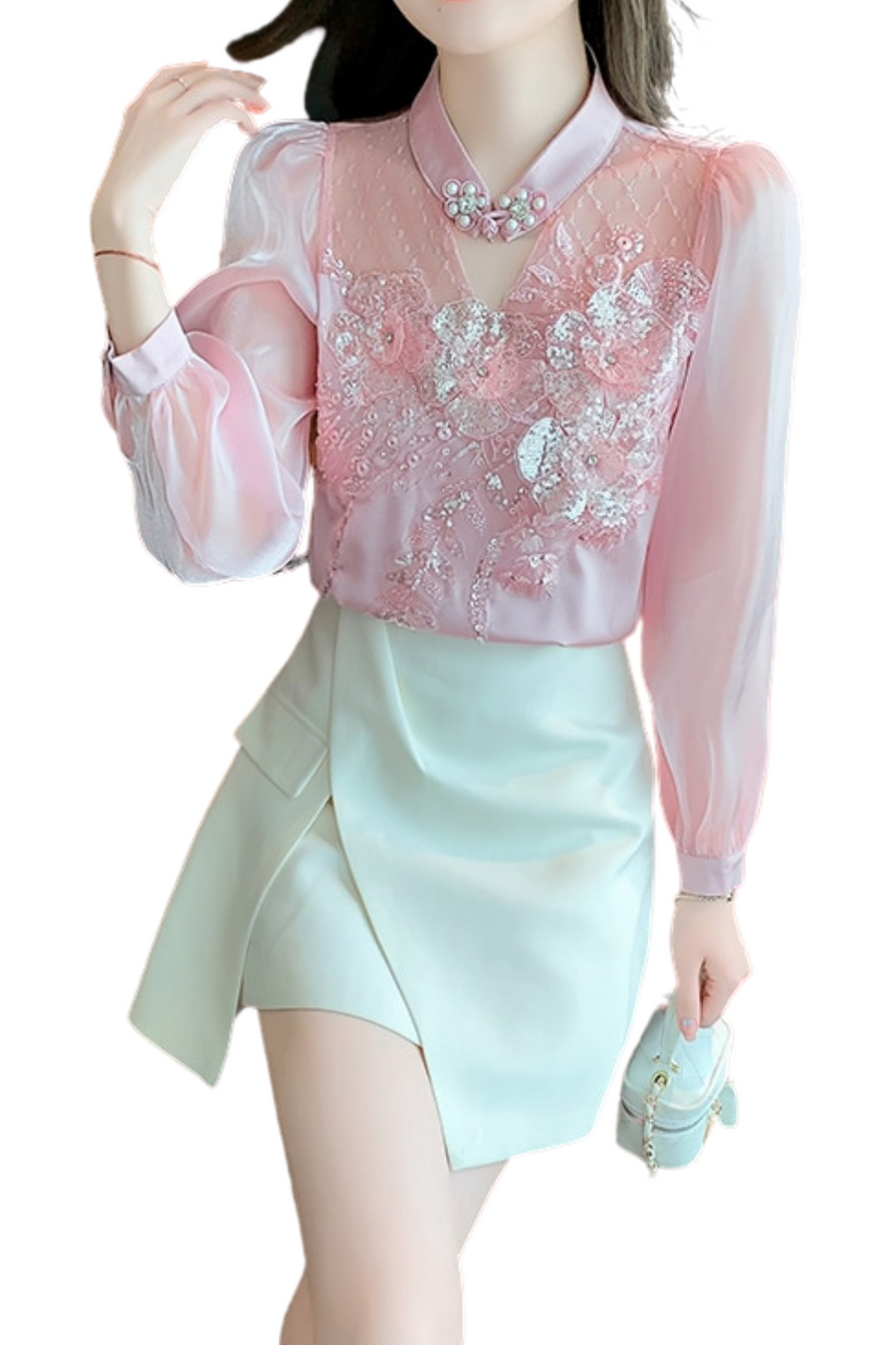 High quality loose beaded embroidery vintage elegant blouses