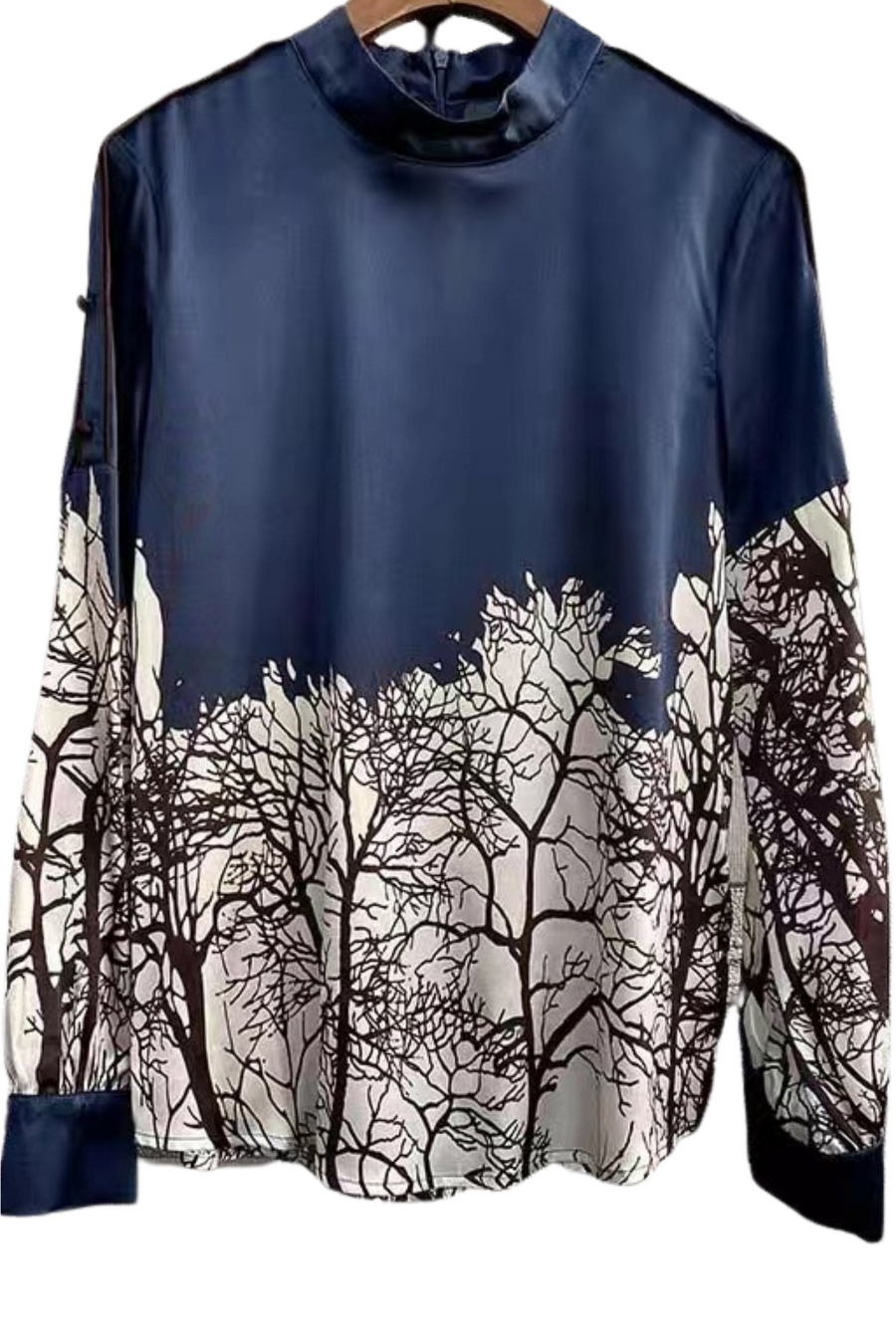 High Quality Stand Collar Long Sleeve Silk Shirt