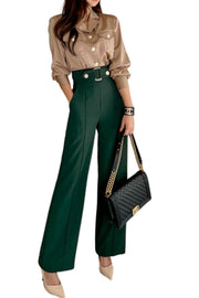 High Quality 2 Pieces Suits Elegant Long Sleeve Shirts + High Waist Pants