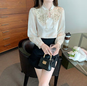 High Quality Casual Elegant 3D Embroidery Vintage Blouses