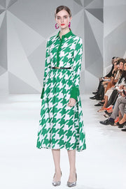 Elegant print long dress with long sleeves and high quality elastic waist