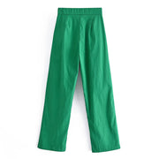 Candy Color Front Pleats Zipper High Waist Straight Pants
