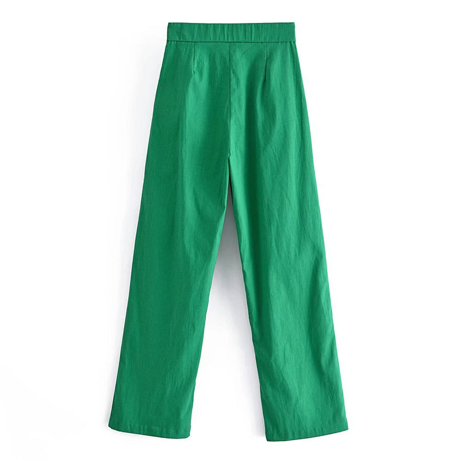 Candy Color Front Pleats Zipper High Waist Straight Pants