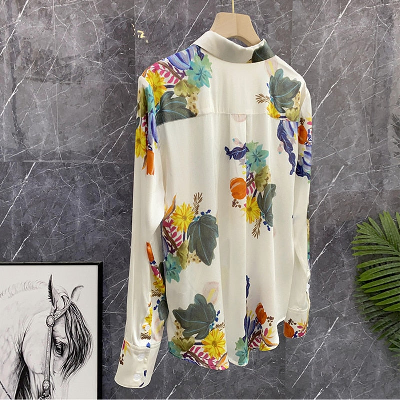 High quality vintage designer print long sleeve silk shirt