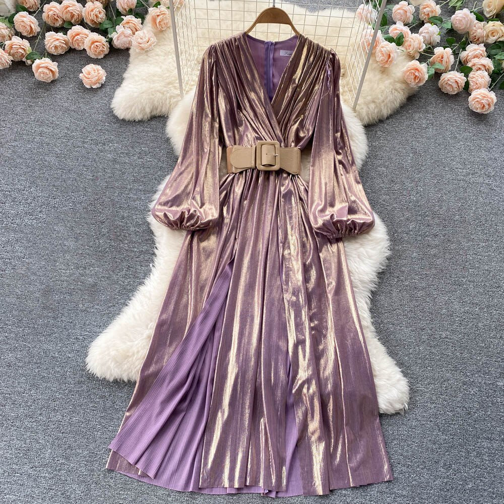 High Quality Various Colors Sexy Elegant Lantern Sleeve Long Dresses