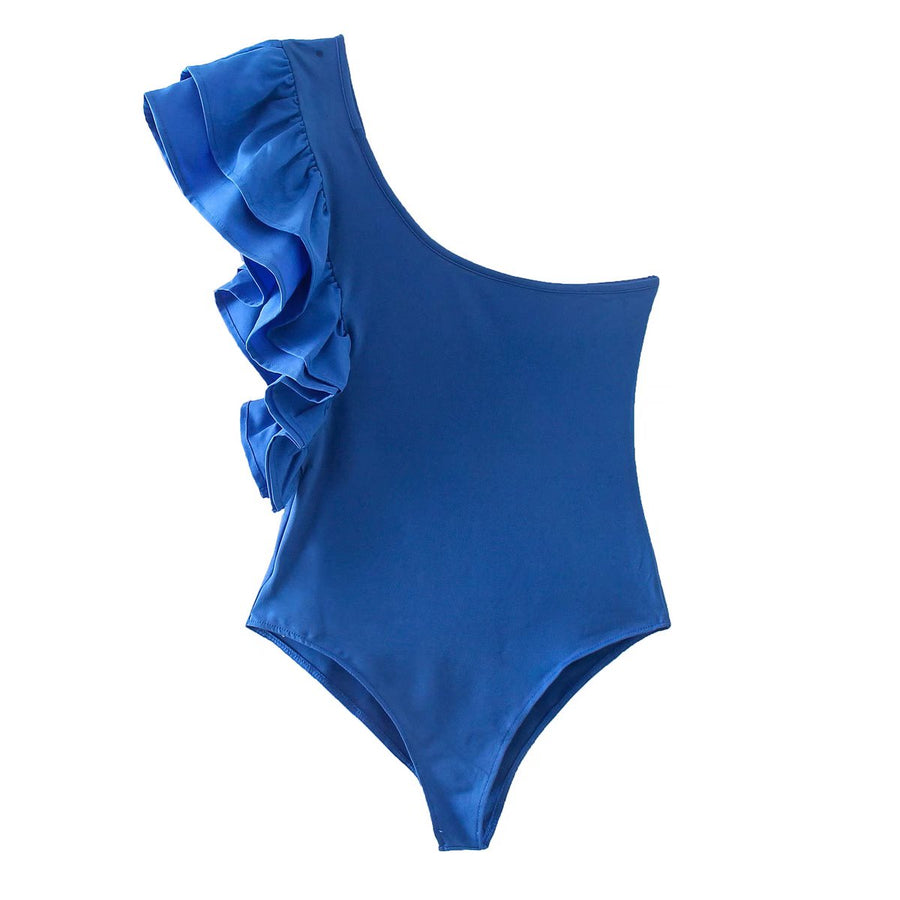 Sexy Pleated Ruffle One Shoulder Asymmetrical Bodycon Jumpsuits