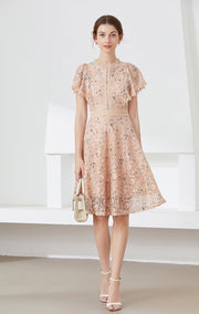 High quality multi color vintage designer flared elegant lace dress