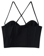Backless Side Zipper Spaghetti Strap Corset Patchwork Satin Crop Top