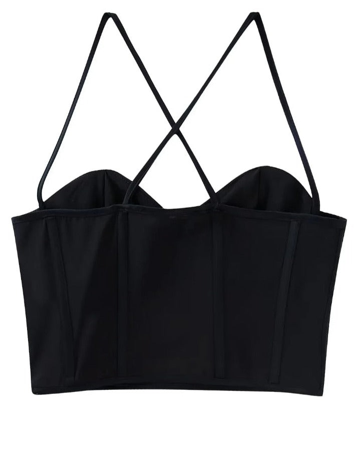 Backless Side Zipper Spaghetti Strap Corset Patchwork Satin Crop Top