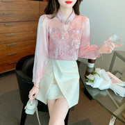 High quality loose beaded embroidery vintage elegant blouses