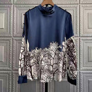 High Quality Stand Collar Long Sleeve Silk Shirt