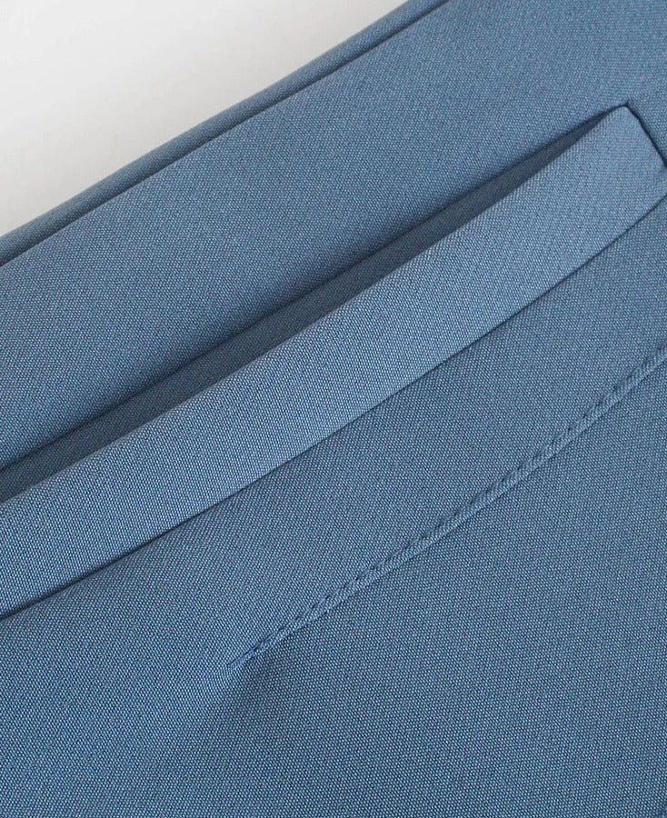 High Waist Slim Fit Zip Up Pleated Plain Bermuda Shorts