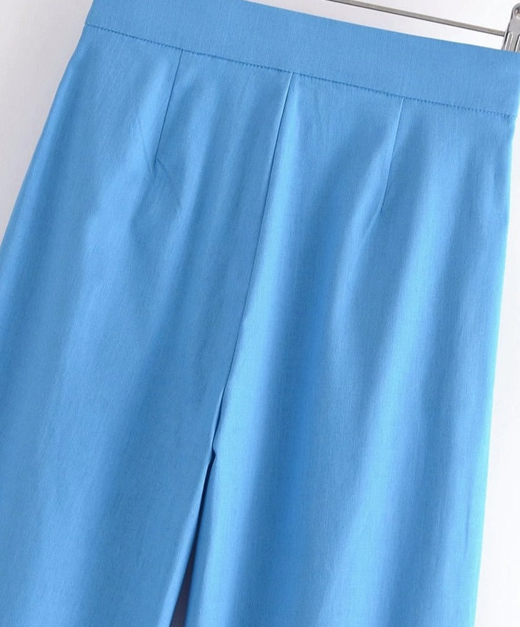 Candy Color Front Pleats Zipper High Waist Straight Pants