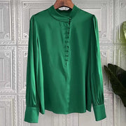 High Quality Stand Collar Long Sleeve Heavy Silk Shirt
