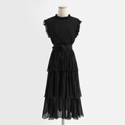 High Quality Multi Color Sleeveless Pleated Ruffle Maxi Dress
