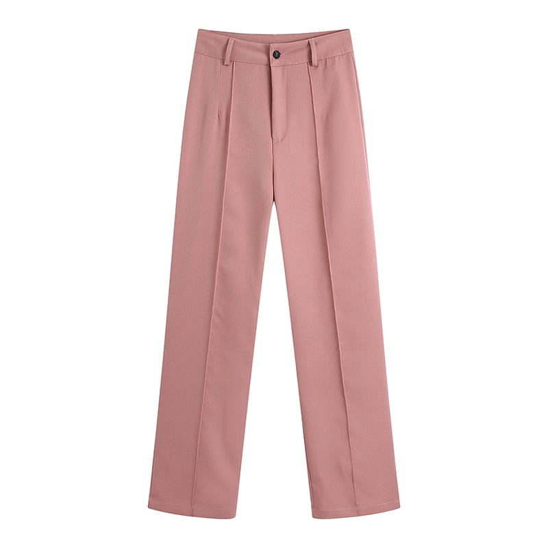 Pants With Darts  Wear Straight Pants Vintage High Waist Zipper Fly Female Trousers