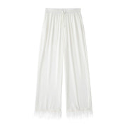 Women Fashion With Feathers 2 Piece Set Single Breasted Blouse & Vintage Elastic Waist Trouser Female Chic Pants Sets