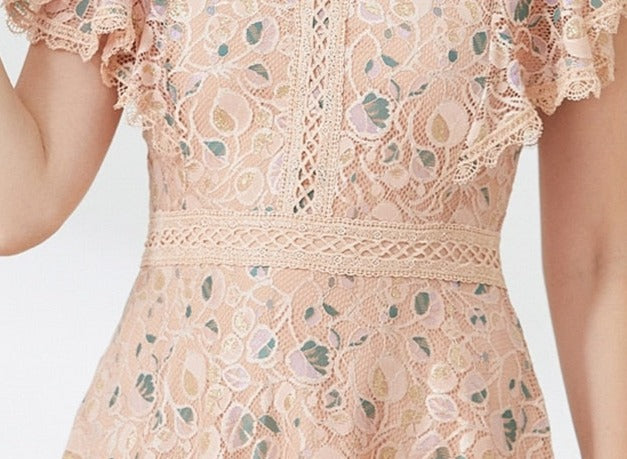 High quality multi color vintage designer flared elegant lace dress