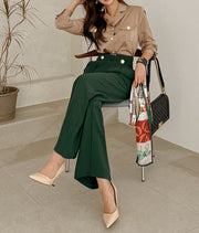 High Quality 2 Pieces Suits Elegant Long Sleeve Shirts + High Waist Pants