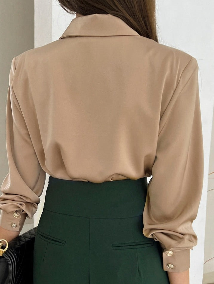High Quality 2 Pieces Suits Elegant Long Sleeve Shirts + High Waist Pants
