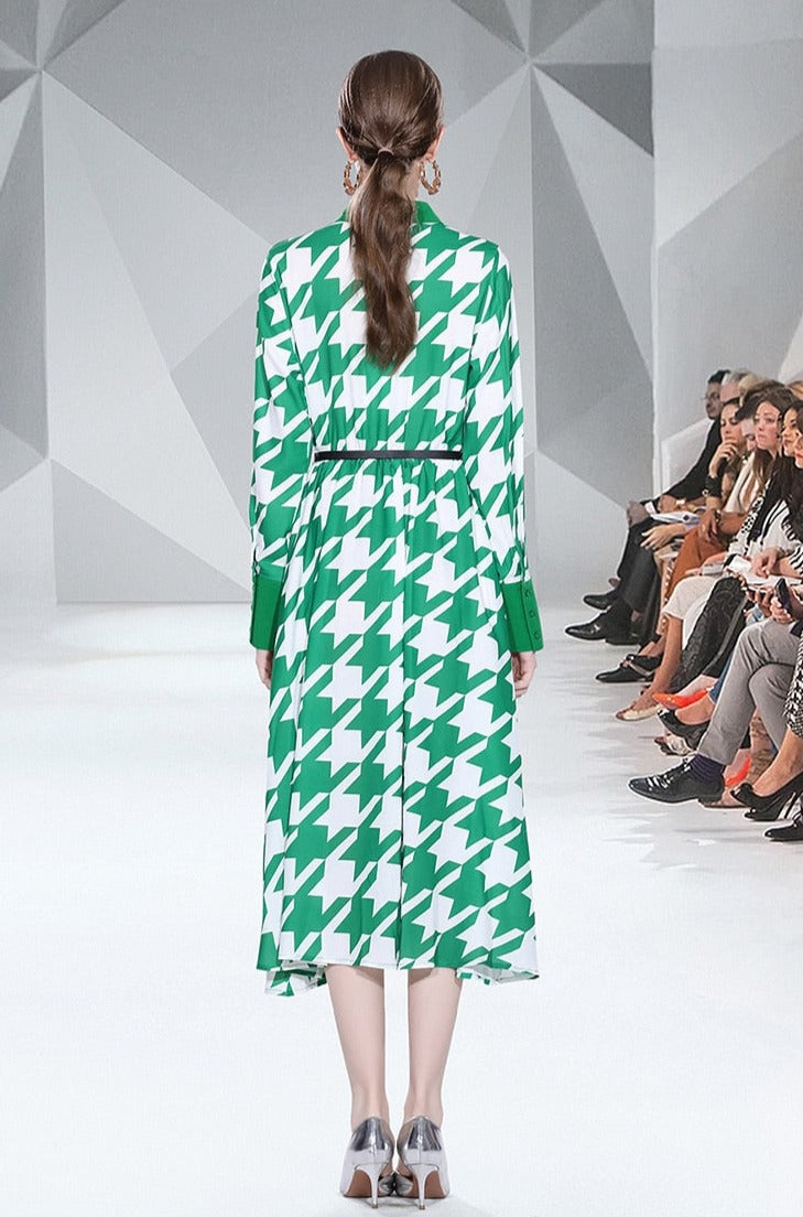 Elegant print long dress with long sleeves and high quality elastic waist