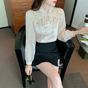 High Quality Casual Elegant 3D Embroidery Vintage Blouses