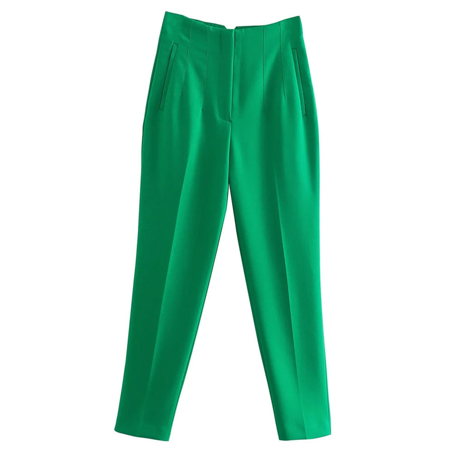 Women Fashion Front Welt Pockets Seam Detail Pants Vintage High Waist Zipper Fly Female Ankle Trousers Mujer P1