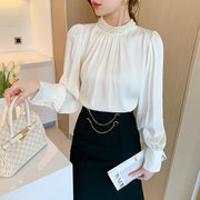 High Quality Elegant Vintage Loose Beaded Long Sleeve Chiffon Blouse