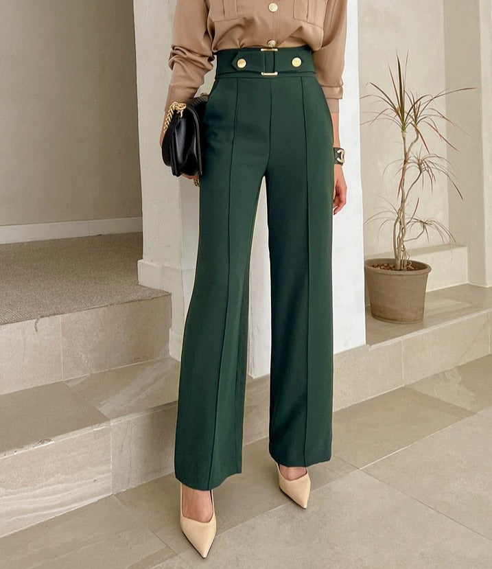 High Quality 2 Pieces Suits Elegant Long Sleeve Shirts + High Waist Pants
