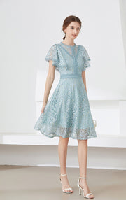 High quality multi color vintage designer flared elegant lace dress