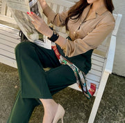 High Quality 2 Pieces Suits Elegant Long Sleeve Shirts + High Waist Pants