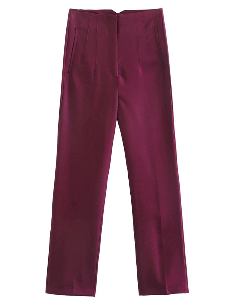 Women Fashion Front Welt Pockets Seam Detail Pants Vintage High Waist Zipper Fly Female Ankle Trousers Mujer P1