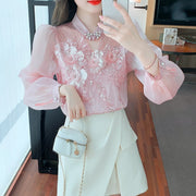 High quality loose beaded embroidery vintage elegant blouses