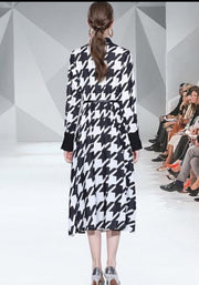 Elegant print long dress with long sleeves and high quality elastic waist