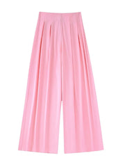 Vintage Long Sleeve Tie Front Cropped Satin Jacket with Slit Cuffs and Wide Pleated Pant
