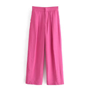 Candy Color Front Pleats Zipper High Waist Straight Pants